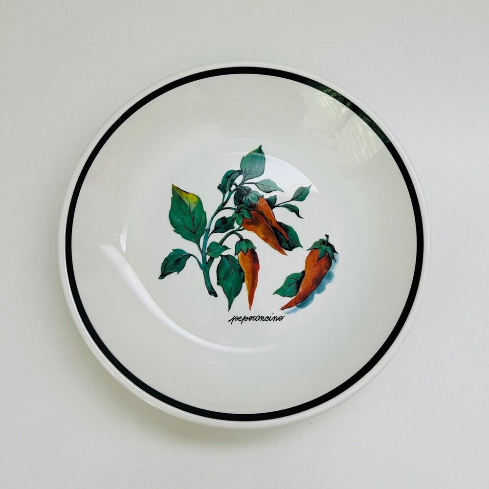 OVER AND BACK Stoneware Black Rim "Peperoncino" (Red Pepper) Pasta Bowl
